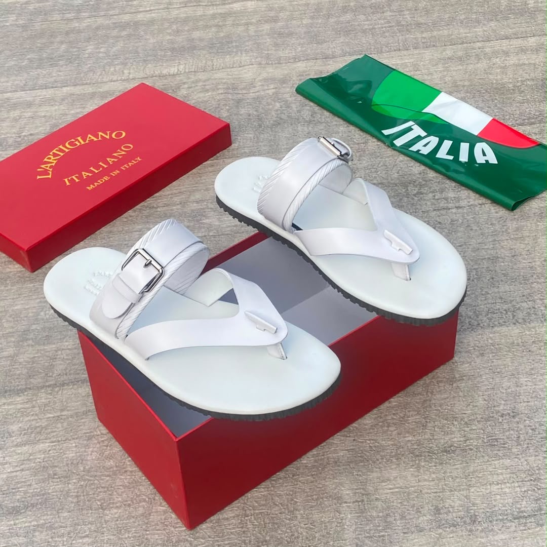 White leather thong sandals