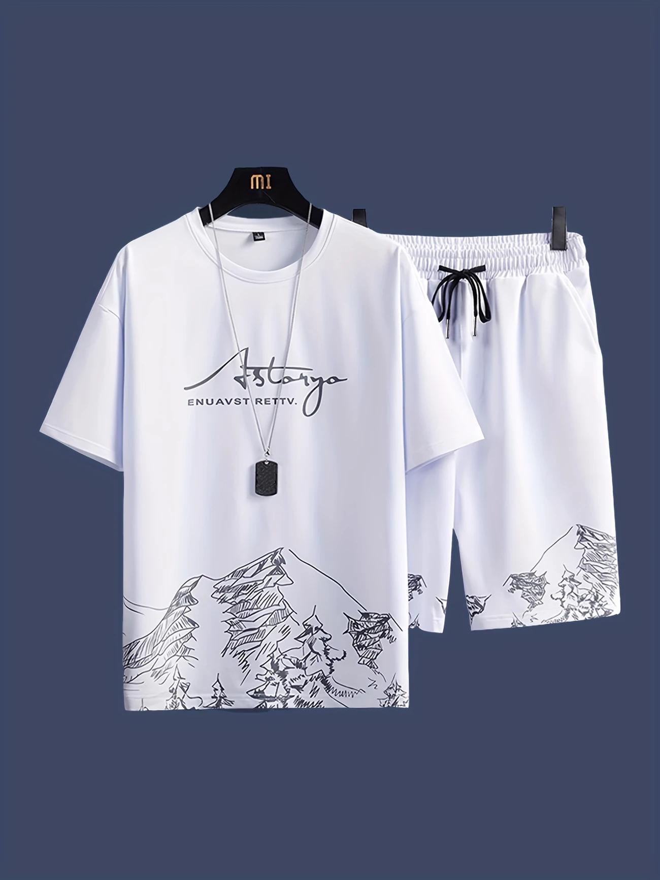 Men's 2pcs Outfits, Casual Crew Neck Short Sleeve T-shirt And Drawstring Shorts Set for Summer, Men's Clothing