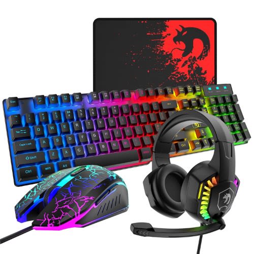 Wired Gaming Keyboard And Mouse - Headset - Pad Combo With Rainbow Led Backlit