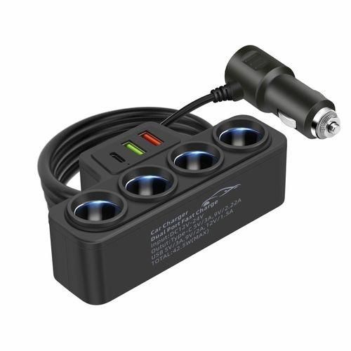D-25 120W 4 Port USB Charging Socket Cigarette Lighter Splitter Quick Charge Car Charger Adapter