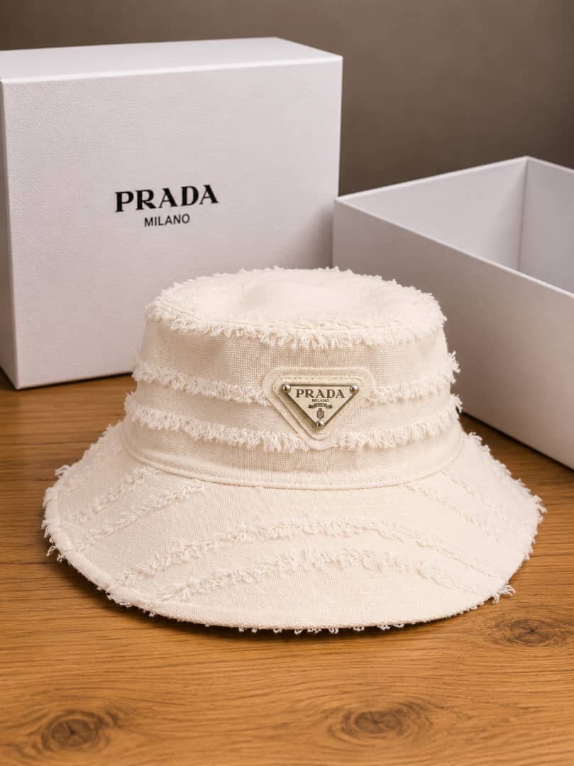 White Prada Bucket Hat