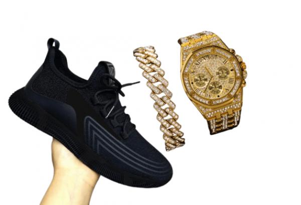 Black Men Sneakers And Wristwatch Bundle