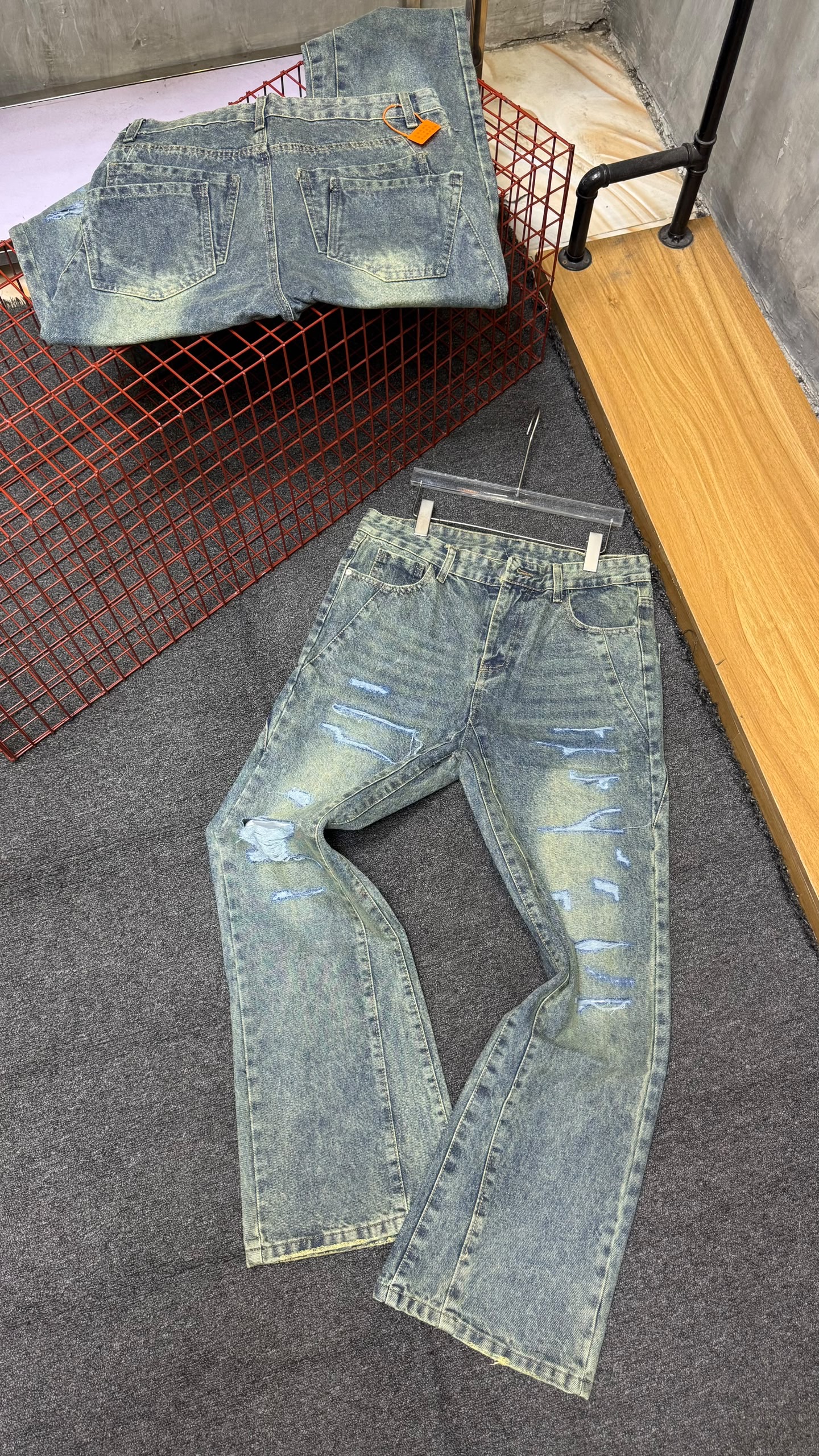 Light-wash distressed jeans